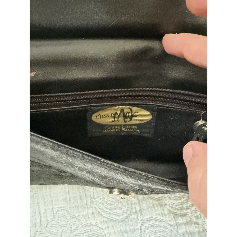 Miss Mak Vintage 90s Boho Y2K Black Leather Padlock Paisley Chain Clutch Bag - Picture 6 of 10